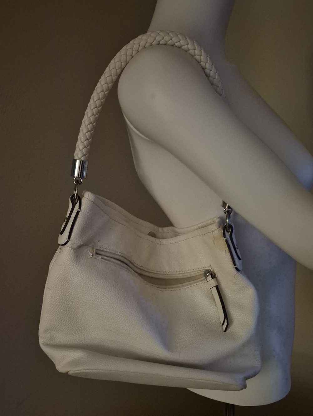 Cream Braided-Handle Shoulder Bag with  Pocket 9 ×9 Inches PLUS Gold Bag